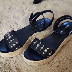 Marc Fisher Black Studded Platform Espadrille Sandals